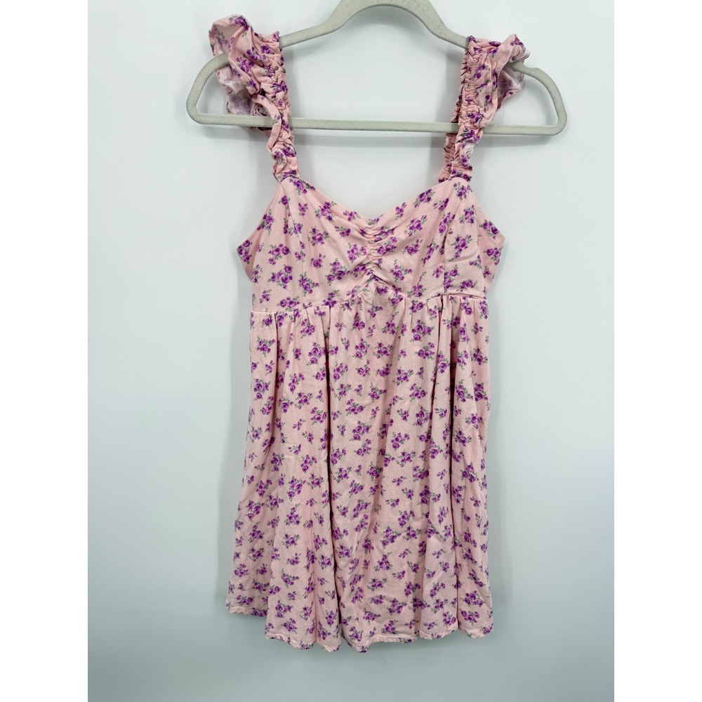 Altar'd State Floral Babydoll Top‎ Womens Size S Pink Purple Ruffle Smocked Boho